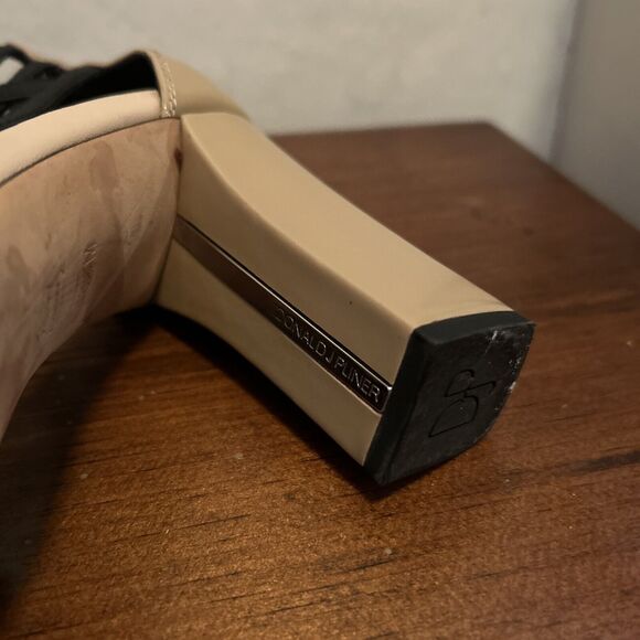 DONALD PLINER Black & Tan Sandals 4” Block Heel . Zip Back Sz 8.5 Formal Patent - Picture 4 of 8